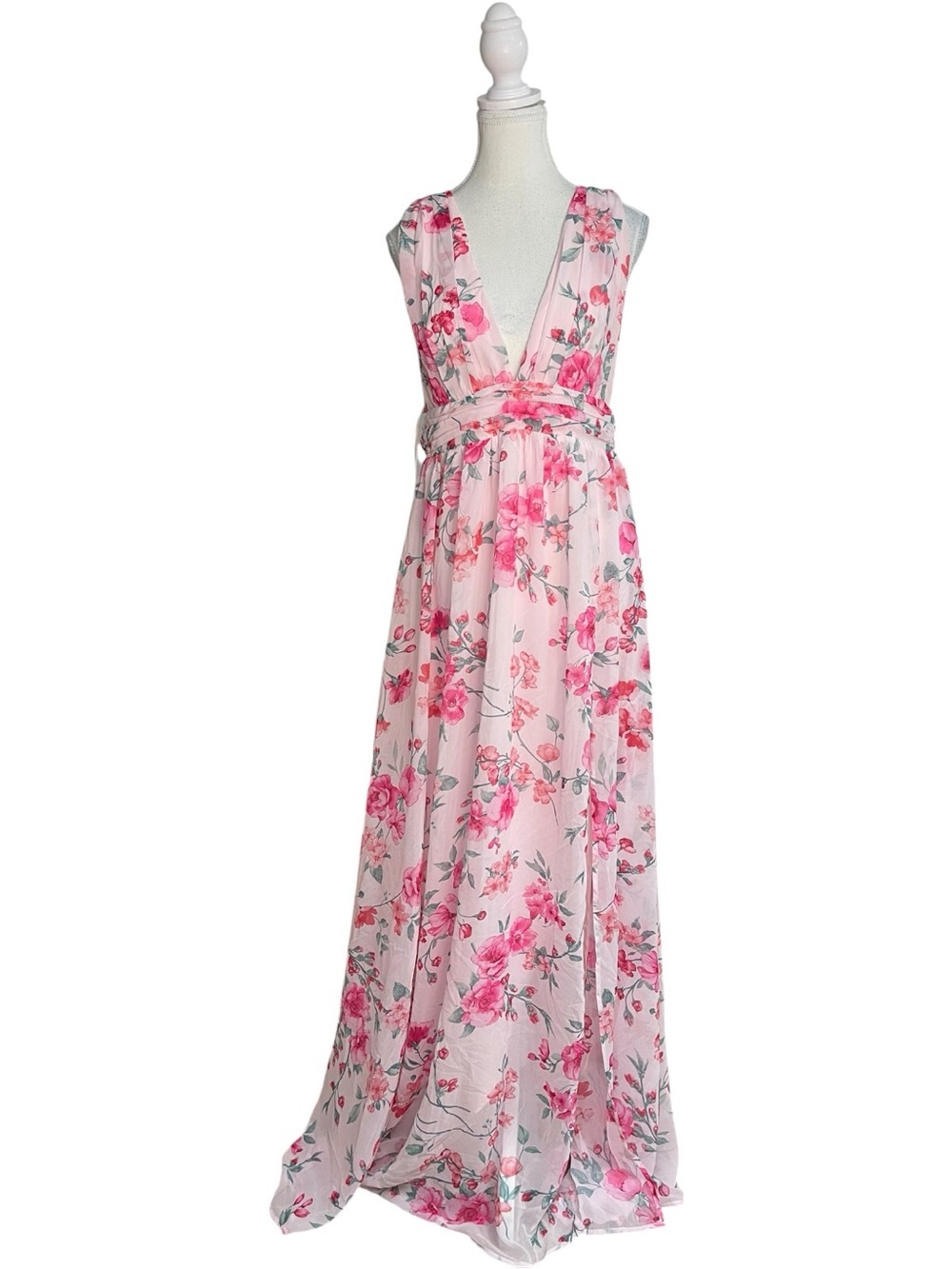 Lulus Heavenly Hues V-Neck Floral Maxi Dress Pink